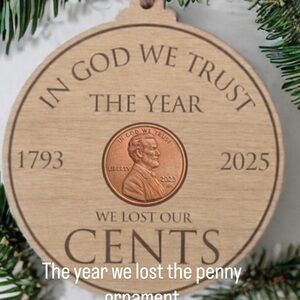 Wooden Holiday Ornament with Penny Design